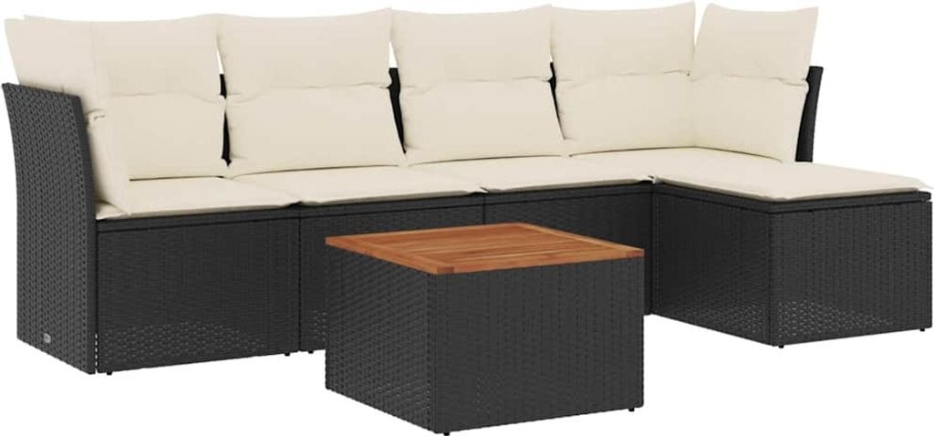 vidaXL 6-tlg. Garten-Sofagarnitur mit Kissen Schwarz Poly Rattan