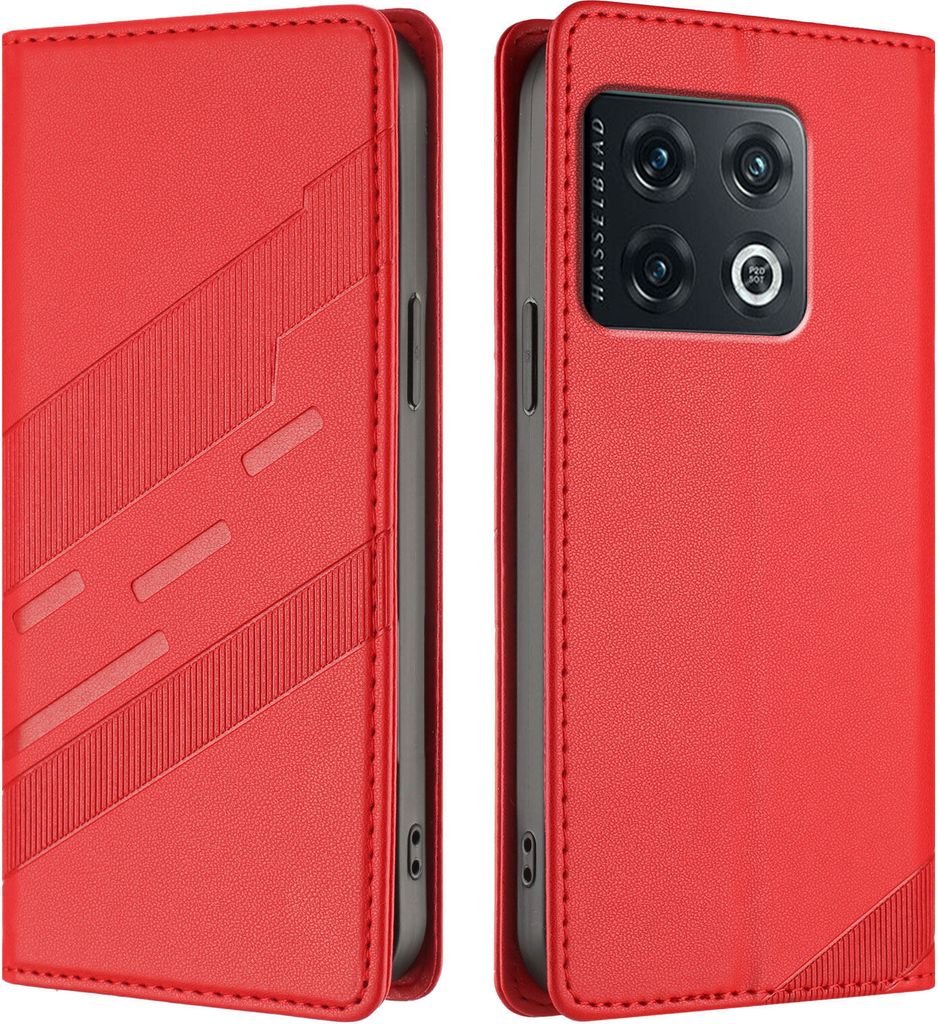 Hülle für OnePlus 10 Pro, Kunstleder Brieftaschen Handyhülle mit Kartenfach und Standfunktion Rot