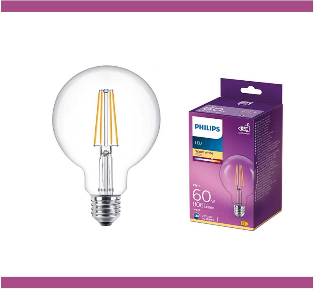 Philips LED Kugel G93 E27 nicht dimmbar klar warmweiß 60W