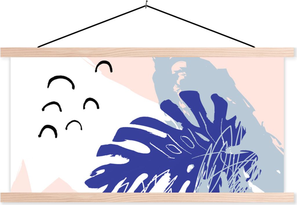 MuchoWow Textilposter Sommer - Blau - Weiß - Rosa 60x30 cm mit holzfarbenen Rahmen - Dekoration