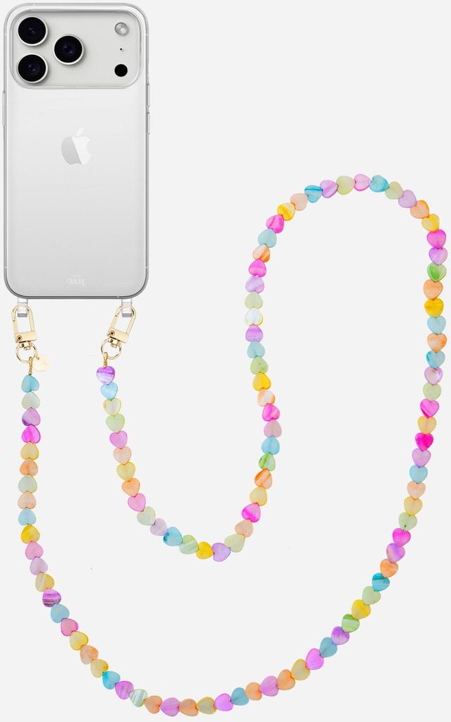 Shell Hearts (Rainbow) Transparant Cord Hülle - Long cord - Kompatibel mit iPhone 17 Pro