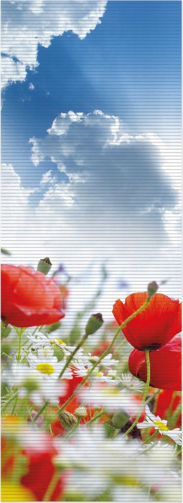 Wallario Duschmatte Antirutschmatte Badmatte Fußmatte Mohnblumen unter blauem Himmel, Größe ca. 180 x 65 cm