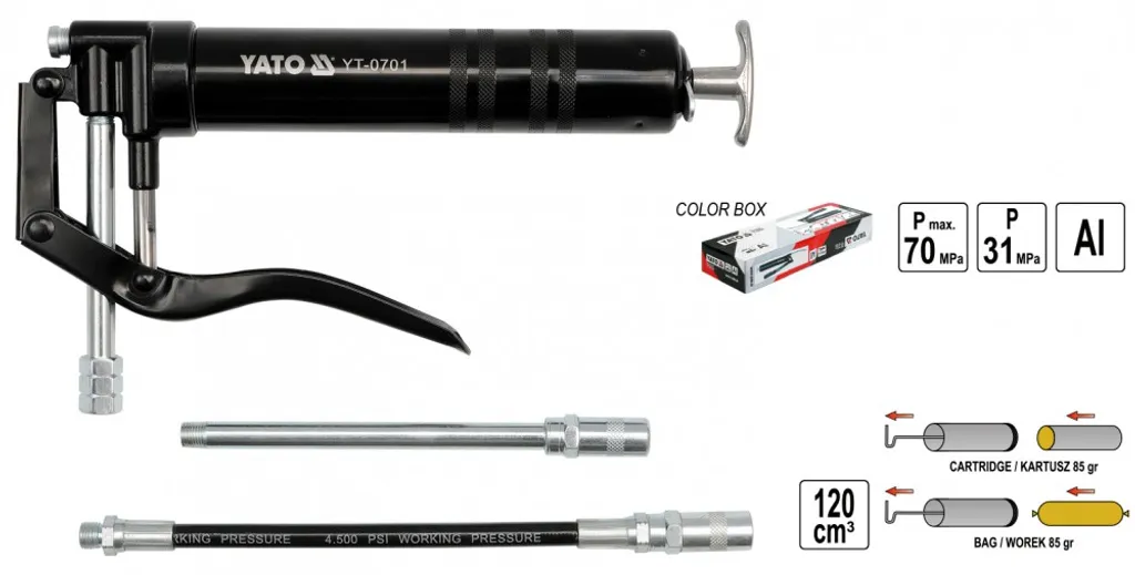 YATO YT-07061 Ingrassatore A Pressione Da 4 Kg / 4000 Ml, Pompa Per Grassi Professionale, Utensile Manuale Per Officina E Auto, Marchio Europeo