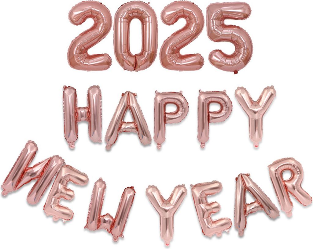 2025 Happy New Year-Ballons-Set, selbstdichtende Aluminiumfolienballons, Happy New Year-Banner-Hintergrund für Silvesterparty-Dekoration