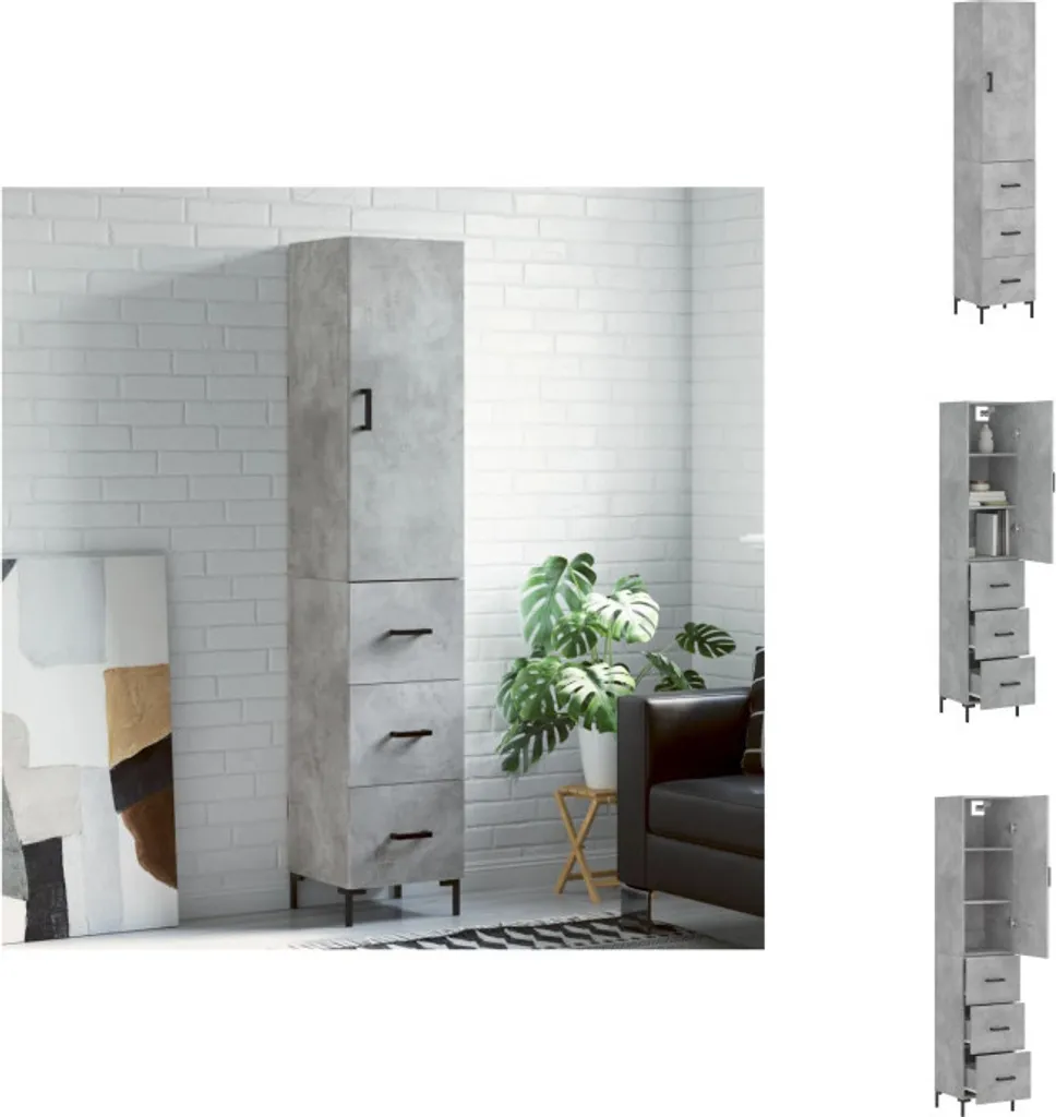 Highboard gain de place gris béton 180 cm pour studio et petit salon