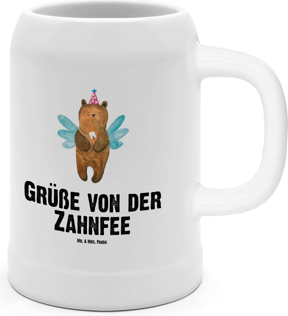 Mr. & Mrs. Panda Bier Seidel Bär Zahnfee - Weiß - Geschenk, Steinkrug, Krug, Erster Zahn, Steingutkrug, Humpen, Fee, Milchzahn, Bierbecher, Teddy