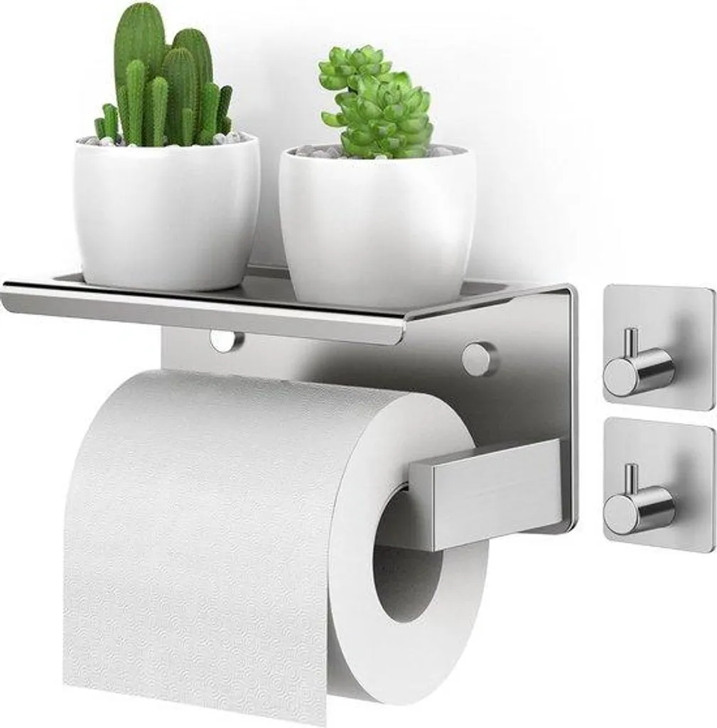 Support Papier Toilette pour Grands Rouleaux Inox Argent sans Perçage