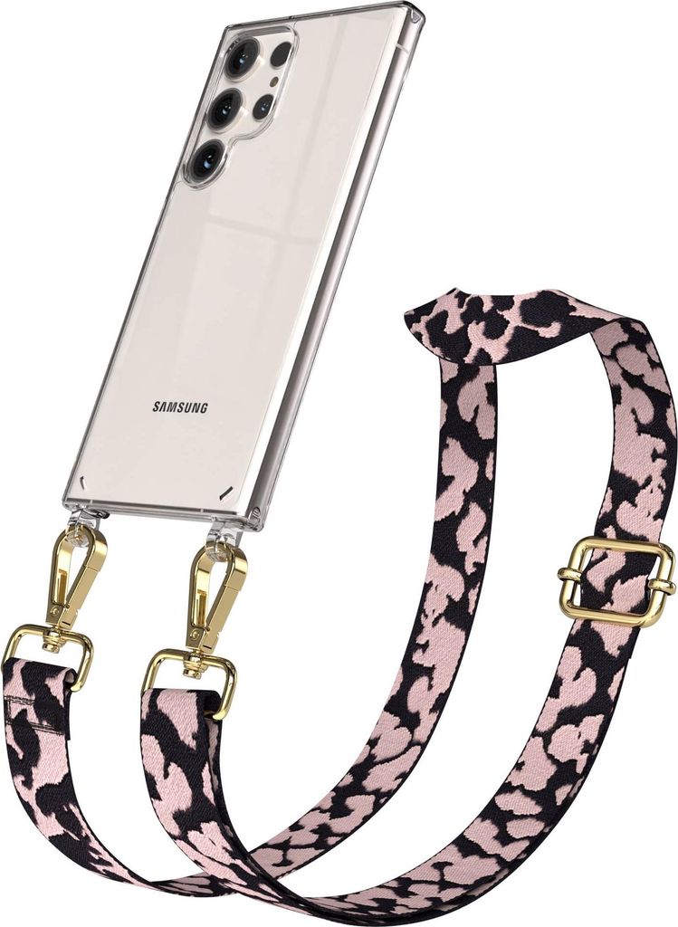EAZY CASE Handykette - Verstellbarer Trageriemen kompatibel mit Samsung Galaxy S23 Ultra, Handykordel mit transparenter Silikon-Hülle, Karabiner G...