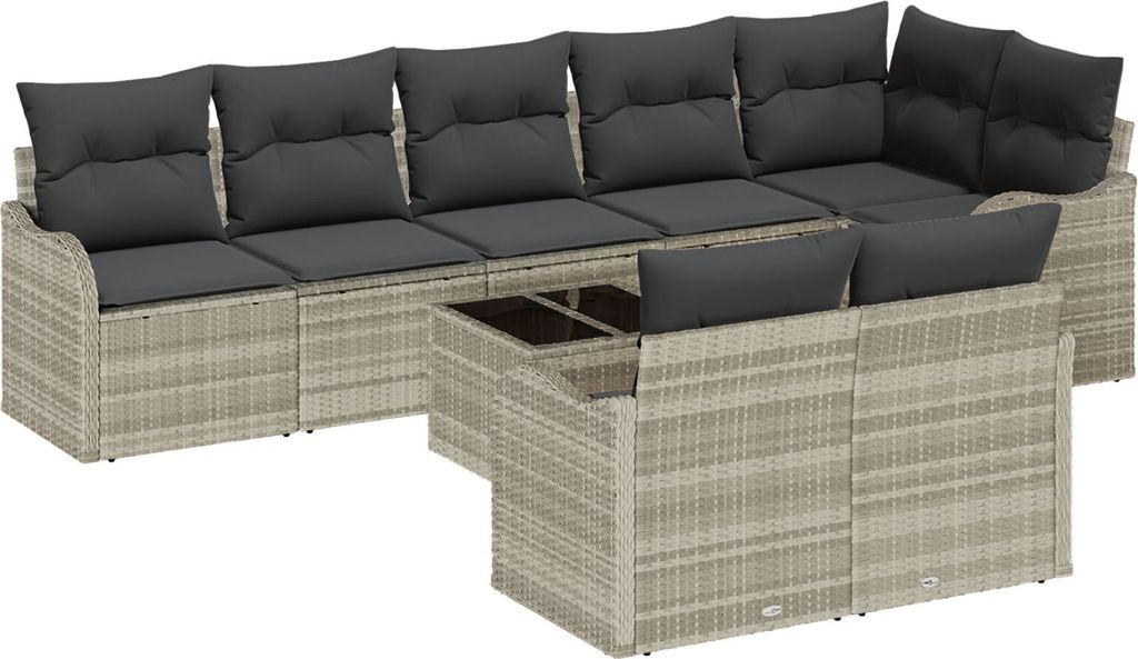 Langlebige 9-teiliges Garten Sofa Set mit Kissen Grau Poly Rattan, 2-Sitzer Garten Sofa mit Kissen Hellgrau Poly Rattan - Gartensofas Möbel905717