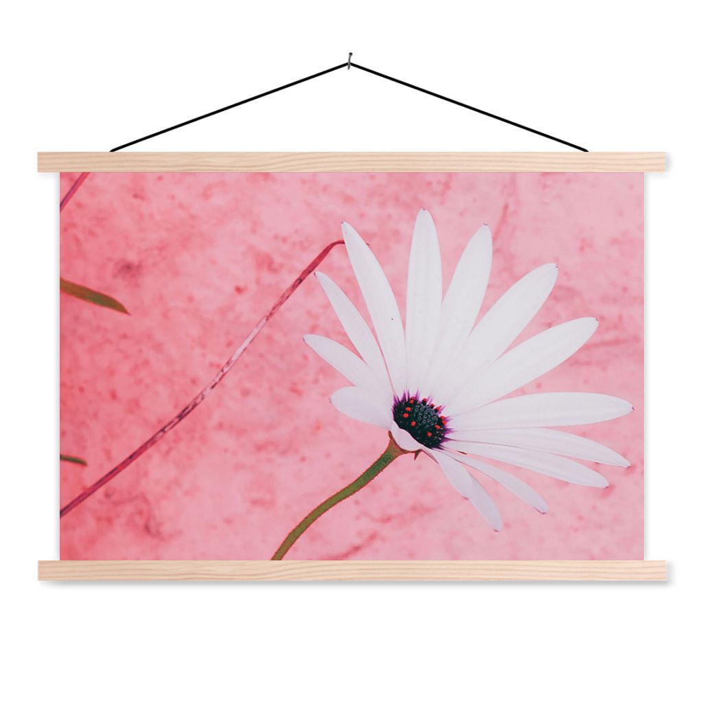MuchoWow Textilposter Blumen - Rosa - Vintage 120x80 cm mit holzfarbenen Rahmen - Aufhängeset
