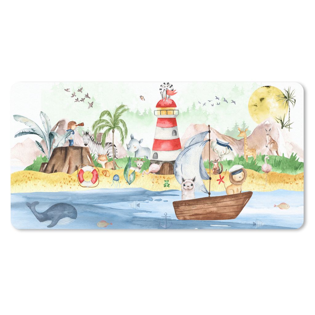 MuchoWow Mauspad Mousepad Strand - Tiere - Kinder - Leuchtturm - Jungen 60x30 cm - Mousepads - Maus Mat - Pad - Mausunterlage - Nachhaltig