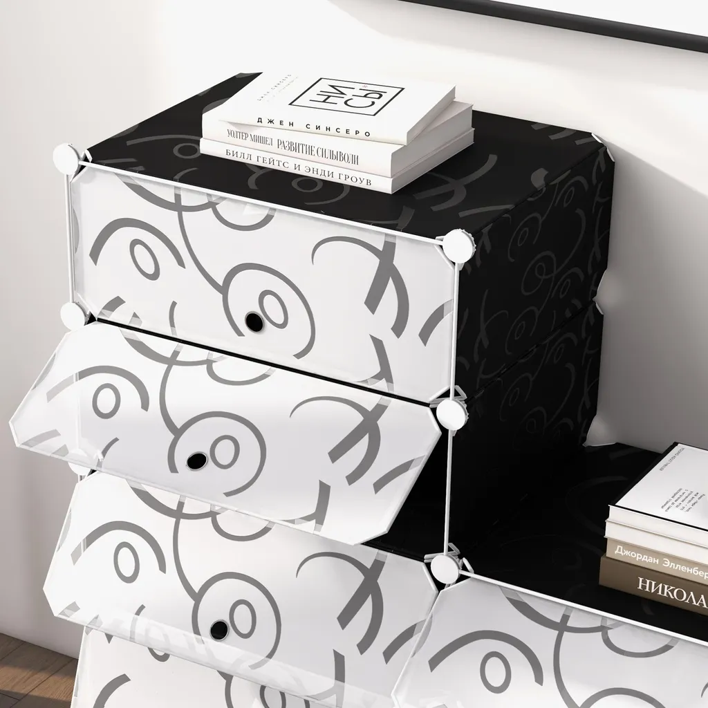 Étagère à chaussures 16 compartiments PP design Noir et Blanc 95 cm - 7