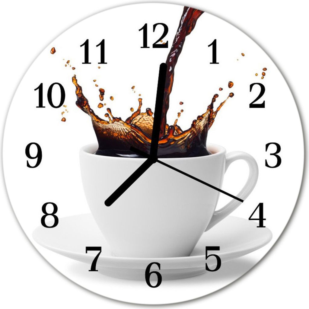 Glasuhr Wanduhr Küchenuhr Echt-Glas 30fi cm Kaffee weiß