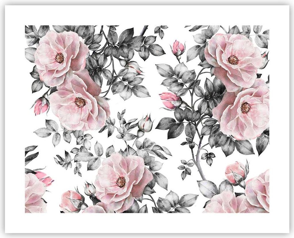 Poster - Poster ohne Rahmen - Blumen Blätter Pflanze Rose - 50x40 cm - Wand Bild - Wanddeko - Wandbilder - Kunstposter - Wandposter - Bilder - Kun...