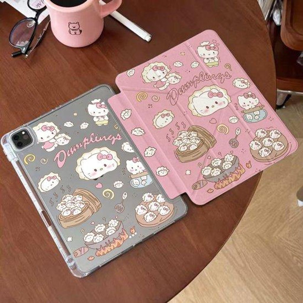 Tablet-Hülle für Apple iPad 11 A16 (11 Zoll, 2025) Schutzhülle mit Stifthalter & Y-Faltfunktion, Motiv: Rosa Dumplings
