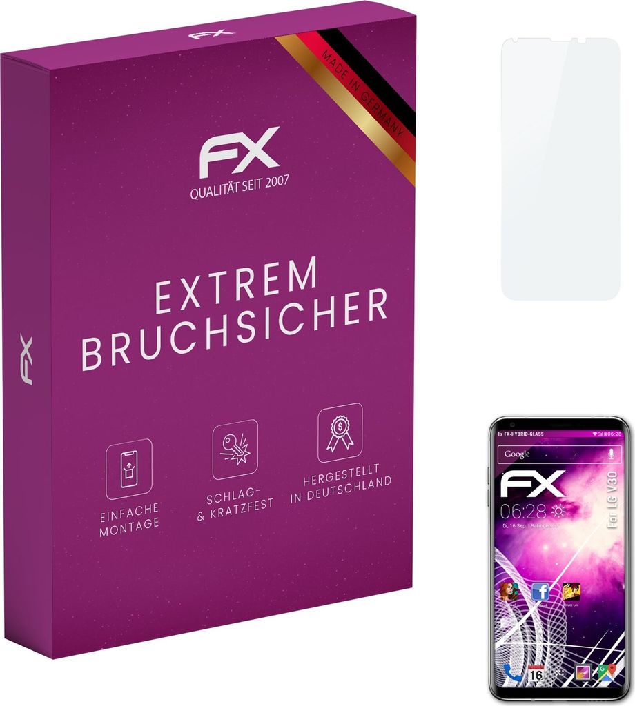 atFoliX FX-Hybrid-Glass Displayfolie kompatibel mit LG V30 Glasfolie