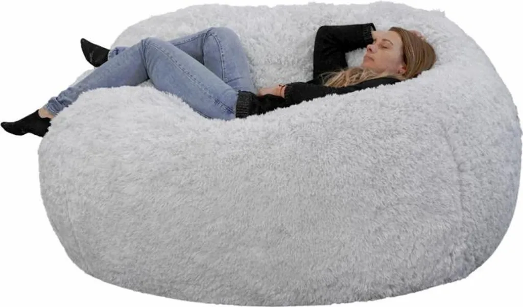 Pouf géant déhoussable Bananair 140 cm en fourrure gris clair