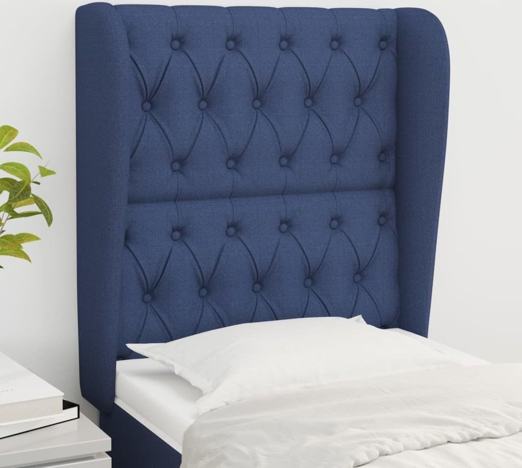 The Living Store Kopfteil mit Ohren Blau 83x23x118/128 cm Stoff