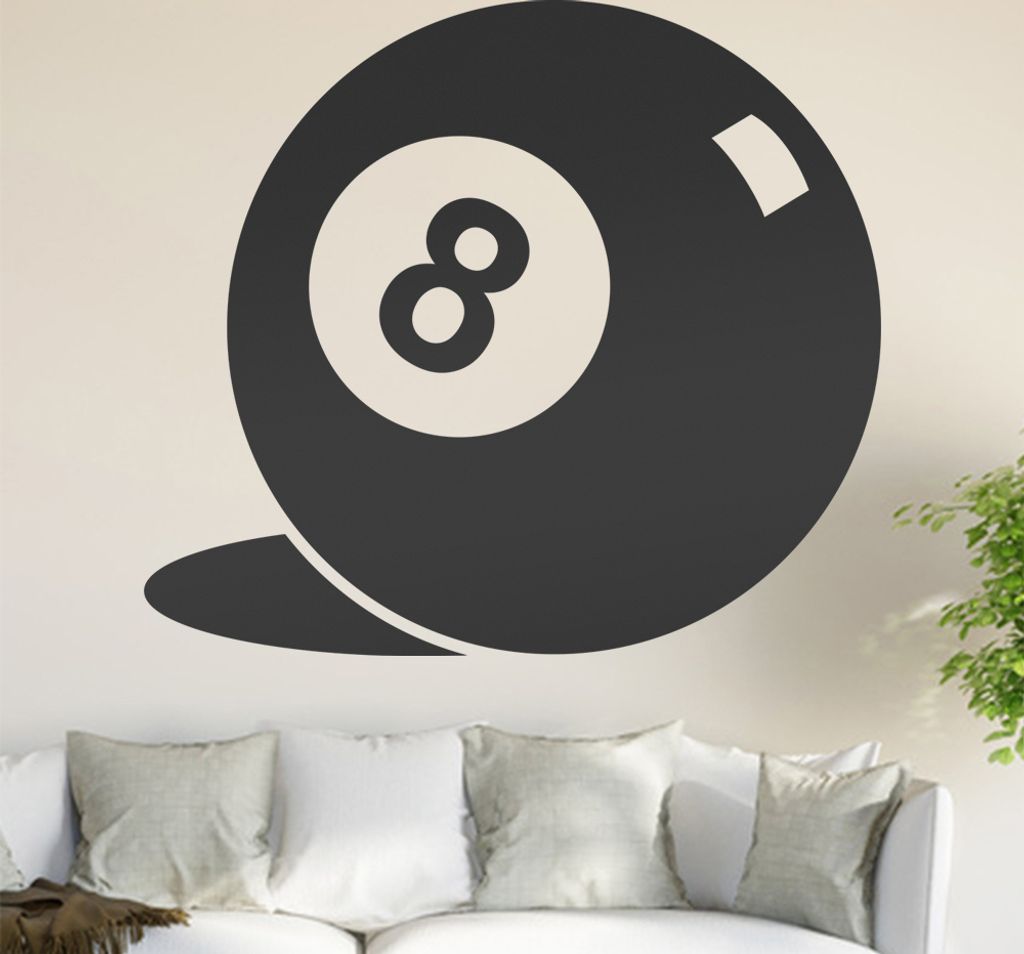Billard Kugel 8 Wandtattoo in 6 Größen - Wandaufkleber Wall Sticker - Dekoration, Küche, Wohnzimmer, Schlafzimmer, Badezimmer