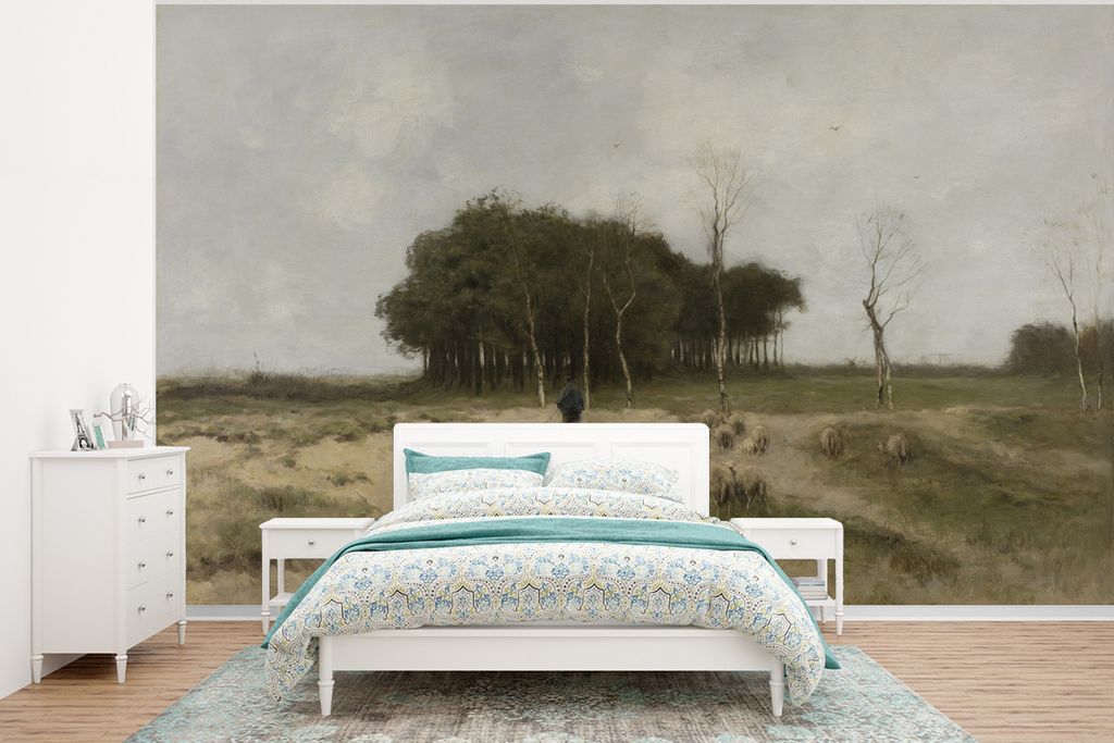 MuchoWow Fototapete für Wohnzimmer oder Schlafzimmer Wandtapete Vinyl Motivtapete Heide bei Laren - Anton Mauve - 350x260 cm - Wohnzimmer-Tapete