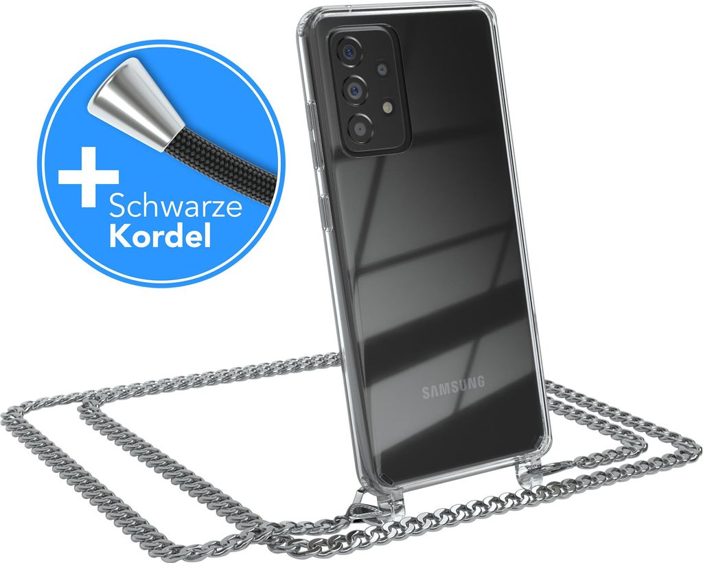 EAZY CASE Metall Handykette für Samsung Galaxy A52 / A52 5G / A52s 5G, Handyhülle mit Umhängeband, Silikonhülle, Metallkette für Smartphone in...