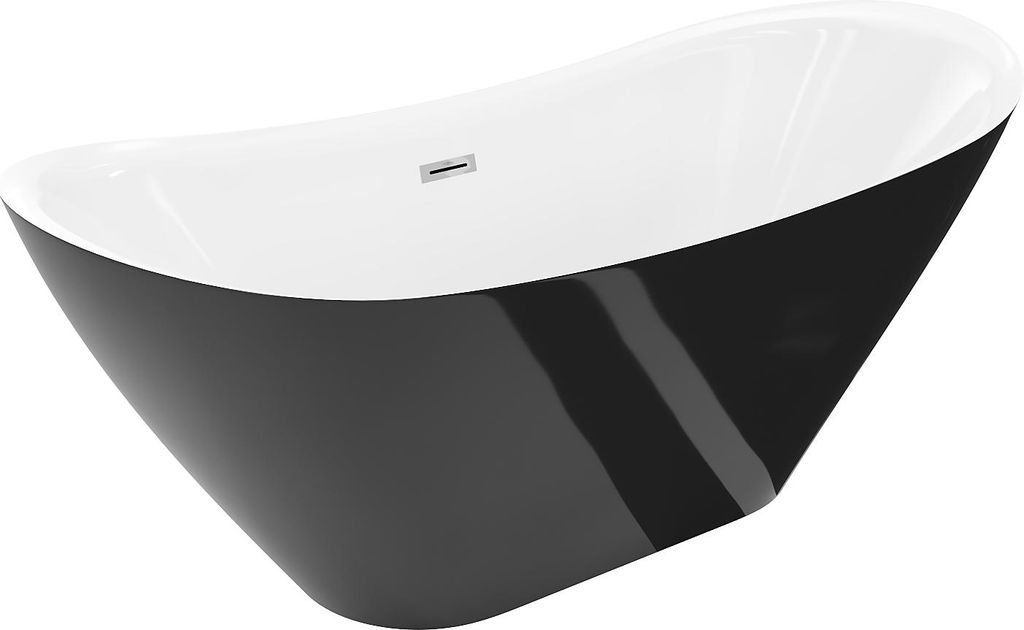 Mexen Lotos freistehende Badewanne 180 x 75 cm, weiß/schwarz, Überlauf chrom - 52051807775-01