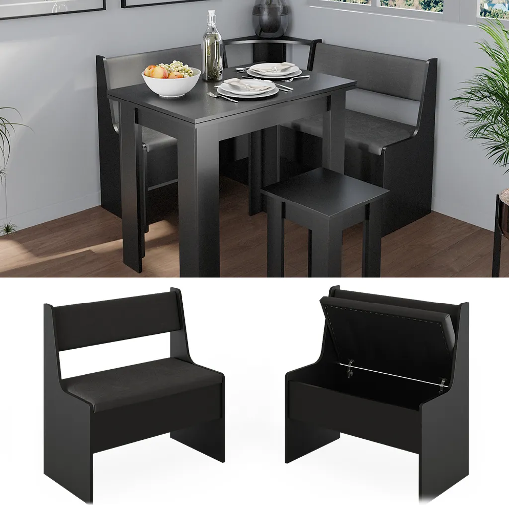 Banc d'angle compact noir 41.5x76.6cm Vicco Roman robuste