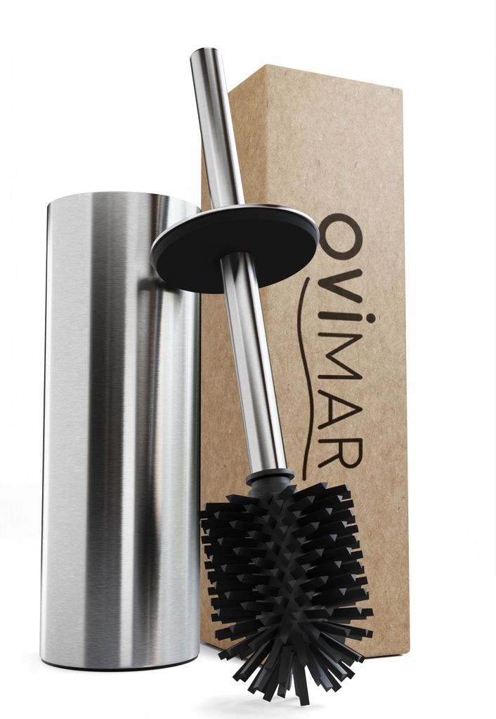 ovimar WC Bürste Laeso | Silikon Klobürste | Silber | aus Edelstahl mit Deckel l freistehend für Bad und Gäste WC | Toilettenbürste mit wechse...