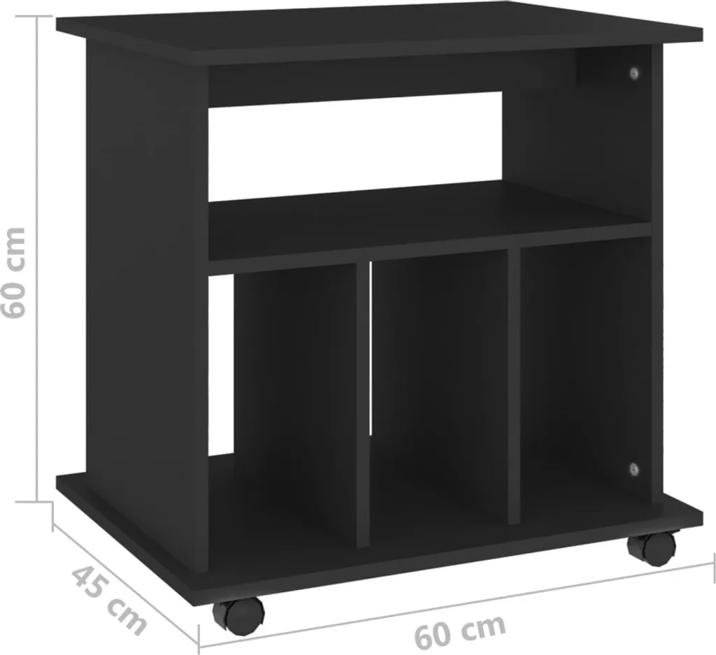 Meuble d'appoint à roulettes noir idéal pour bureau et support média