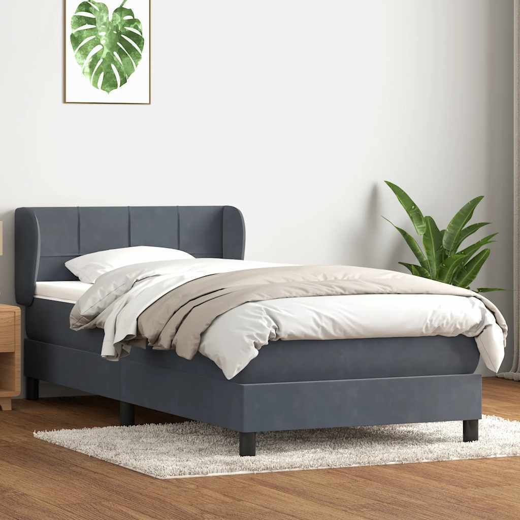 Möbel Boxspringbett mit Matratze Dunkelgrau 80x210 cm Samt - Klassische Betten 3317506