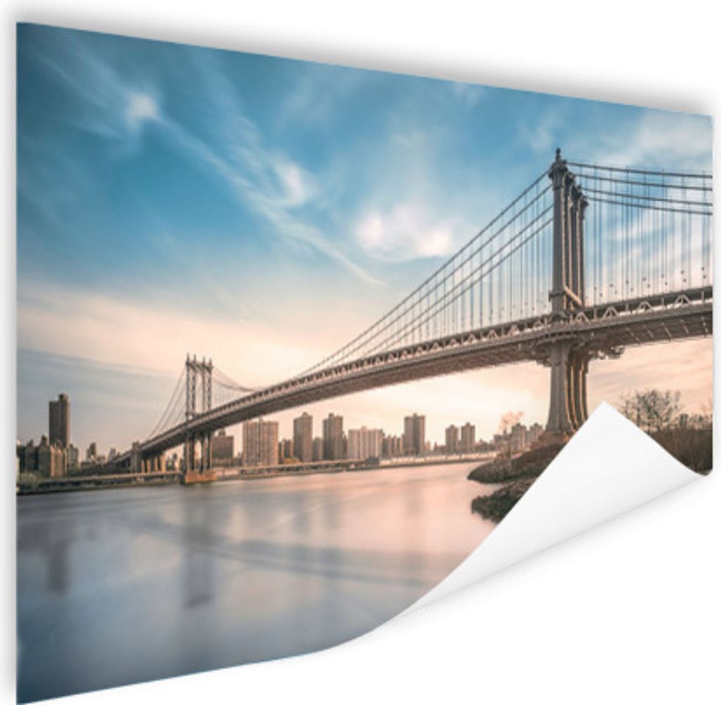 MuchoWow Poster New York - Fluss - Brücke 80x40 cm - Wanddeko