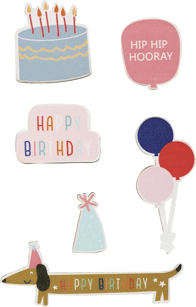 Autocollants Happy Birthday en bois naturel 218001331 relief décoration