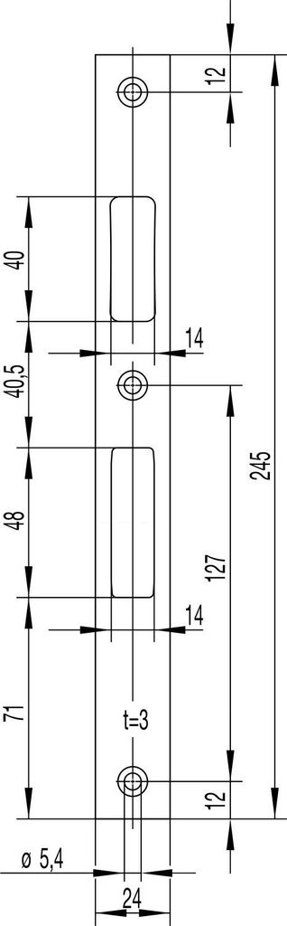 WILKA Schließblech flach Falle und Riegel, 245 x 24 x 3 mm, Produktbild 