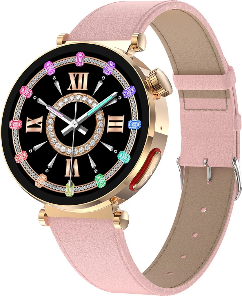 Montre connectée ET490 rose en cuir avec suivi fitness et écran HD