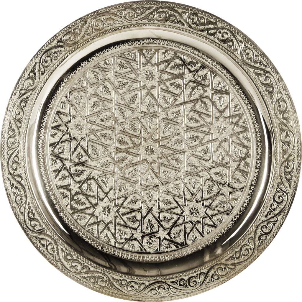 Orientalisches rundes Tablett aus Messing Mehdia 30cm Deko Silber | Marokkanisches Teetablett in der Farbe Silber | Orient Kupfertablett silberfarb...