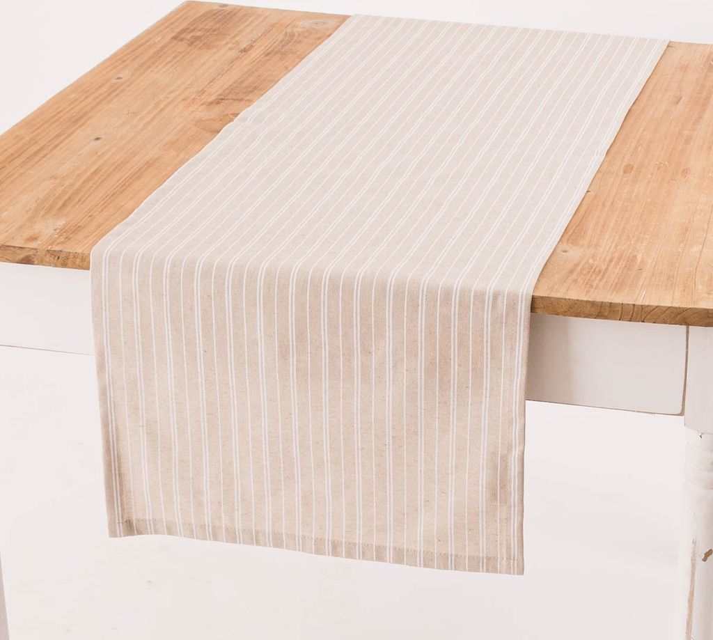 Tischläufer Leinenlook Basic Stripe Streifen natur weiß 40x160cm