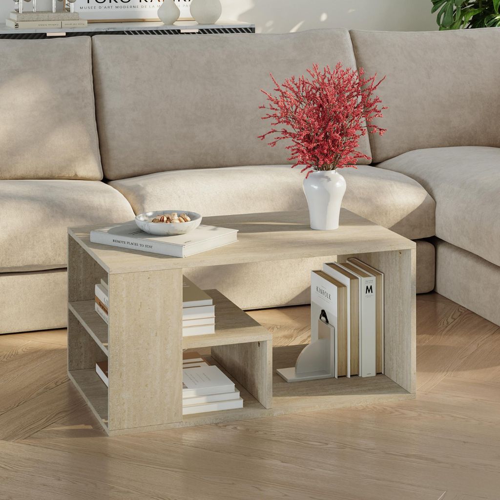 Couchtisch 'Antaa' Wohnzimmertisch 80 x 50 x 40 cm mit Stauraum rechteckig Travertin
