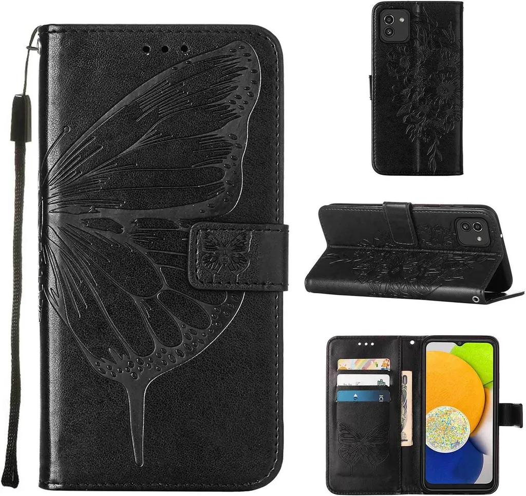 Cover Samsung Galaxy A03 pelle a libro Farfalla Nera con Porta Carte