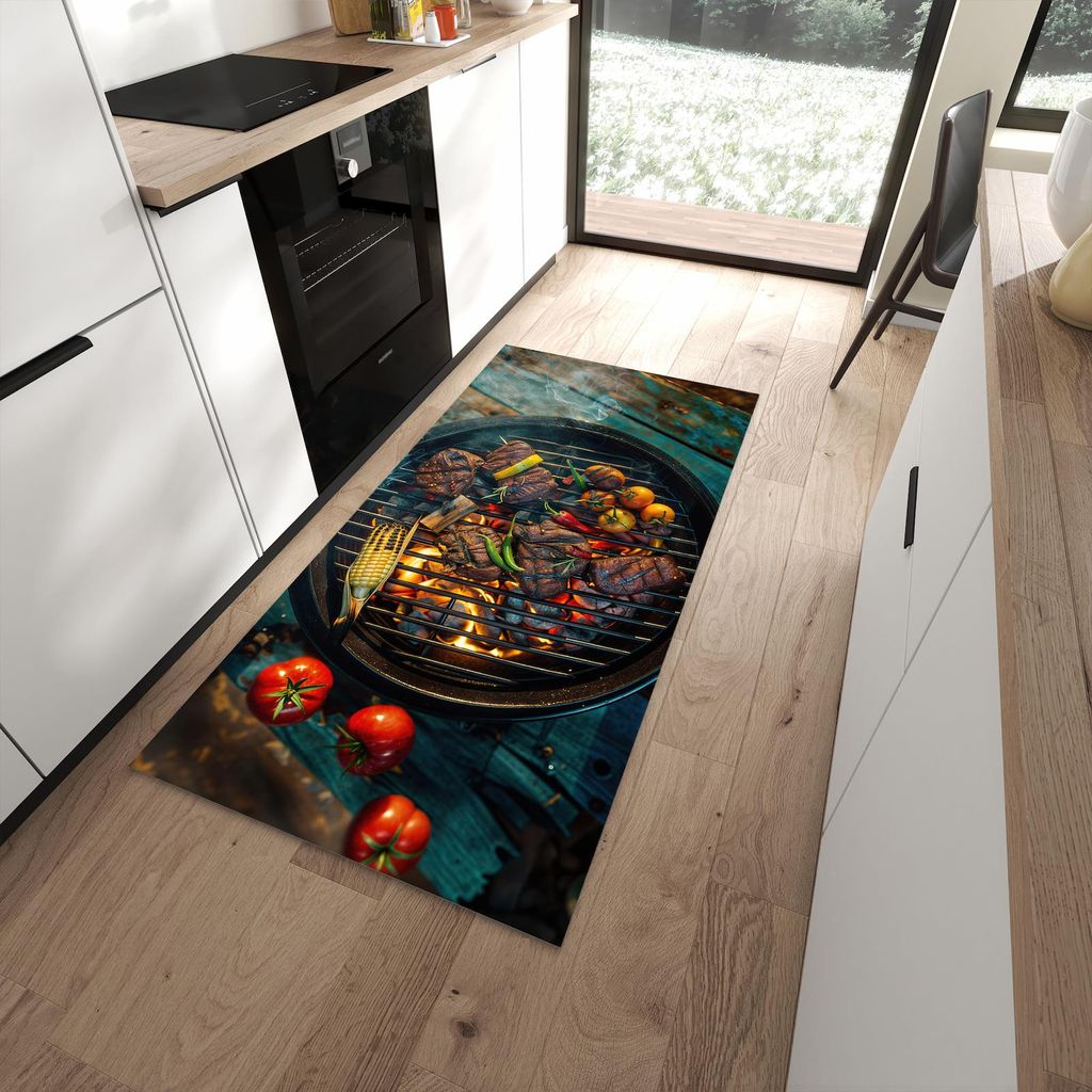 Küchenteppich 90x180cm rutschfest & abwischbar PVC Läufer - Sommergrillfest