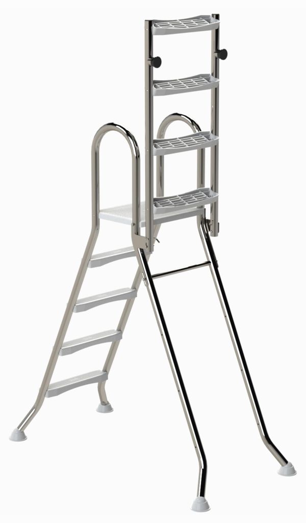 HAF Ideal Eichenwald Sicherheits- Hochbeckenleiter 4+4 Stufen (1,2m/1,2m) V2A Edelstahl | Klappbare Poolleiter | Schwimmbadleiter für Aufstellpool