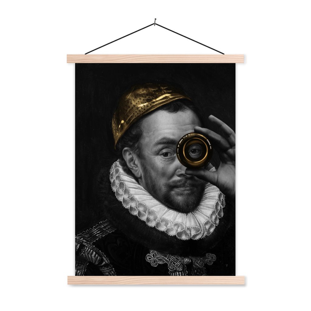 MuchoWow Textilposter Wilhelm von Oranien - Adriaen Thomasz - Gold 120x160 cm mit holzfarbenen Rahmen - Plakatkarton