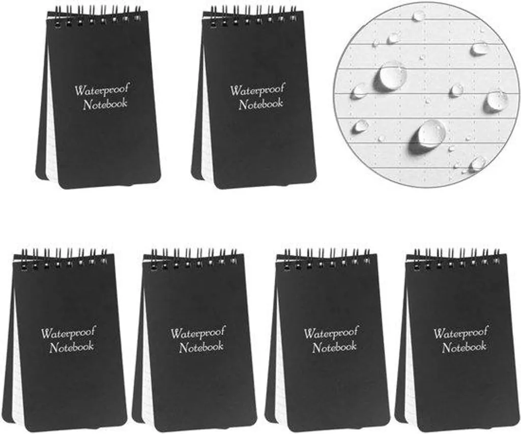 Lot de 6 petits blocs-notes noirs A7 imperméables - Spirale supérieure