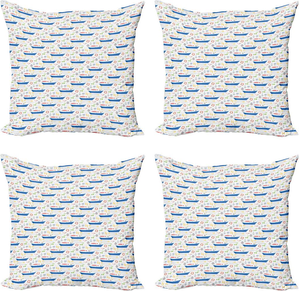 ABAKUHAUS Marine Kissenbezug Set (4 Stück), Cartoon Angelruten, Moderner Doppelseitiger Digitaldruck, 60 cm x 60 cm, Mehrfarbig