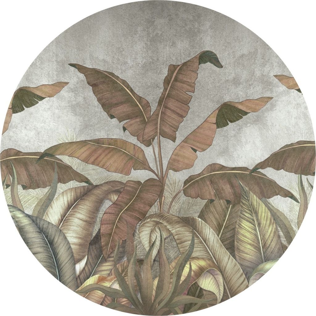 Sticker Kreis tropische PFLANZEN Blätter Natur Retro Vintage Stil Wanddeko Aufkleber für Esszimmer Gästezimmer 100 cm x 100 cm