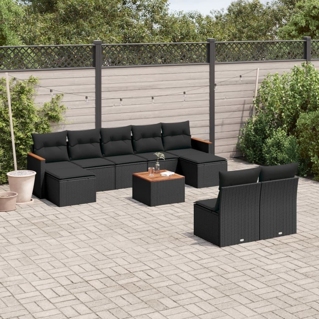Maison Exclusive - 10-tlg. Garten-Sofagarnitur mit Kissen Schwarz Poly Rattan
