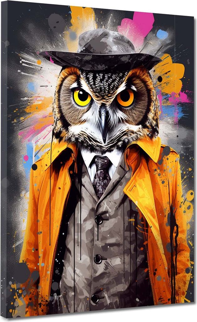 Pop Art Eule im Anzug Colour Splash Leinwandbild Wandbild Kunstdruck XL Wanddeko: 90x120x4cm