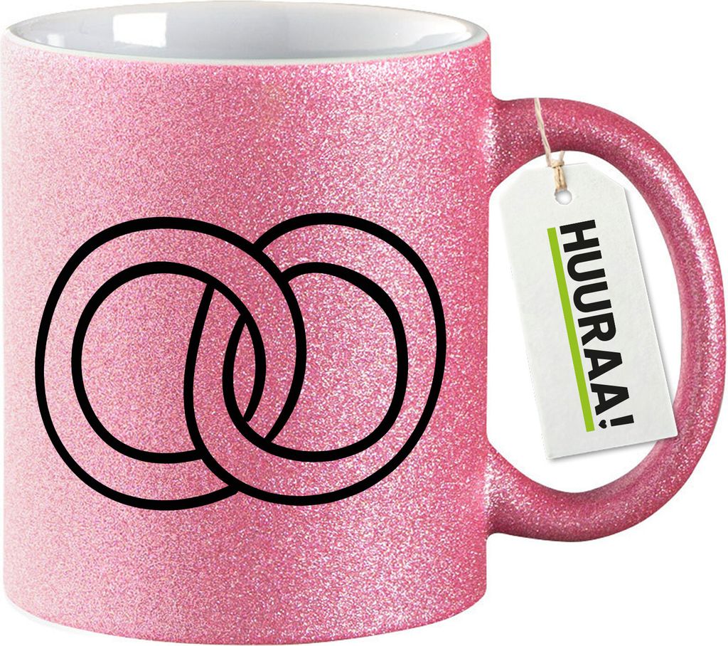 Huuraa Glitzertasse Ringe Hochzeitsringe 330ml Pink Keramik Kaffeebecher Geschenkidee