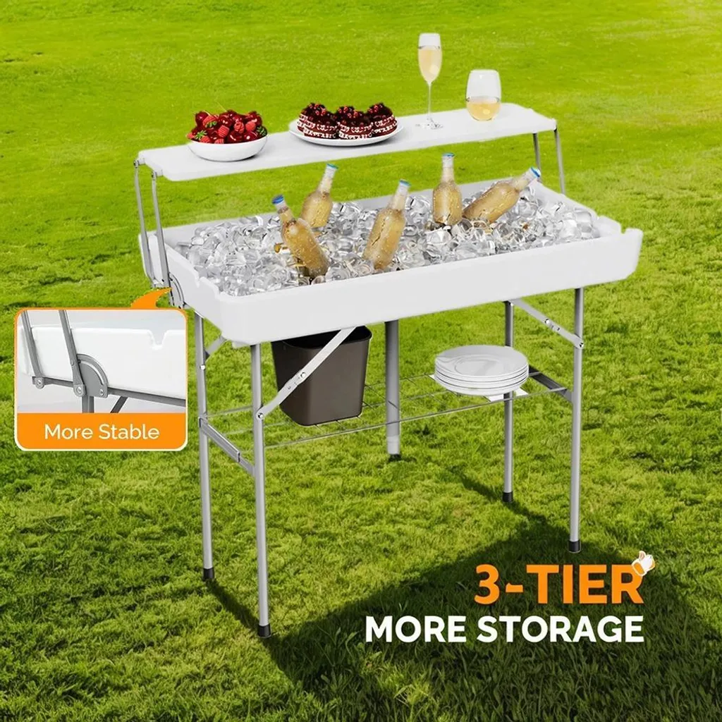 Table d'appoint avec bac à glace pour buffet extérieur et camping - 8