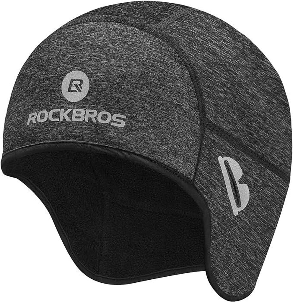 ROCKBROS Fahrradkappe Helmmütze Winter Winddicht Mit Brillenlöchern Für Damen Herren Schwarz Grau