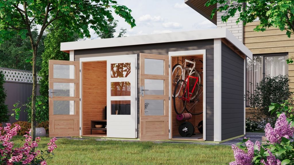 Karibu Gartenhaus Gerätehaus 2-Raum-Haus Schönbuch 1 terragrau 366x246x227 cm